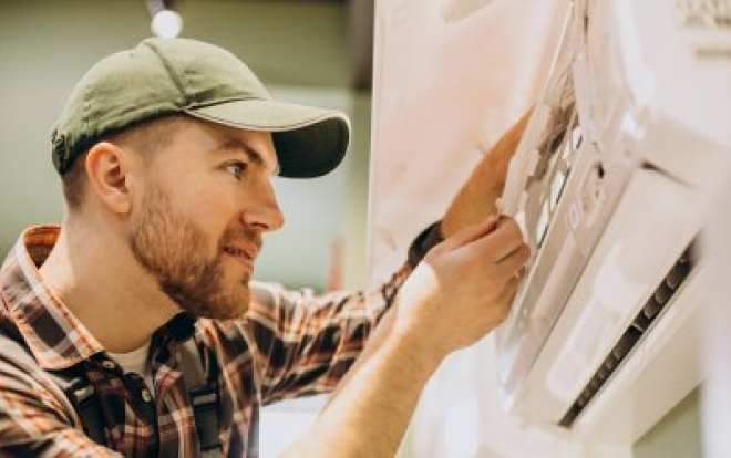 A person working on an AC unit