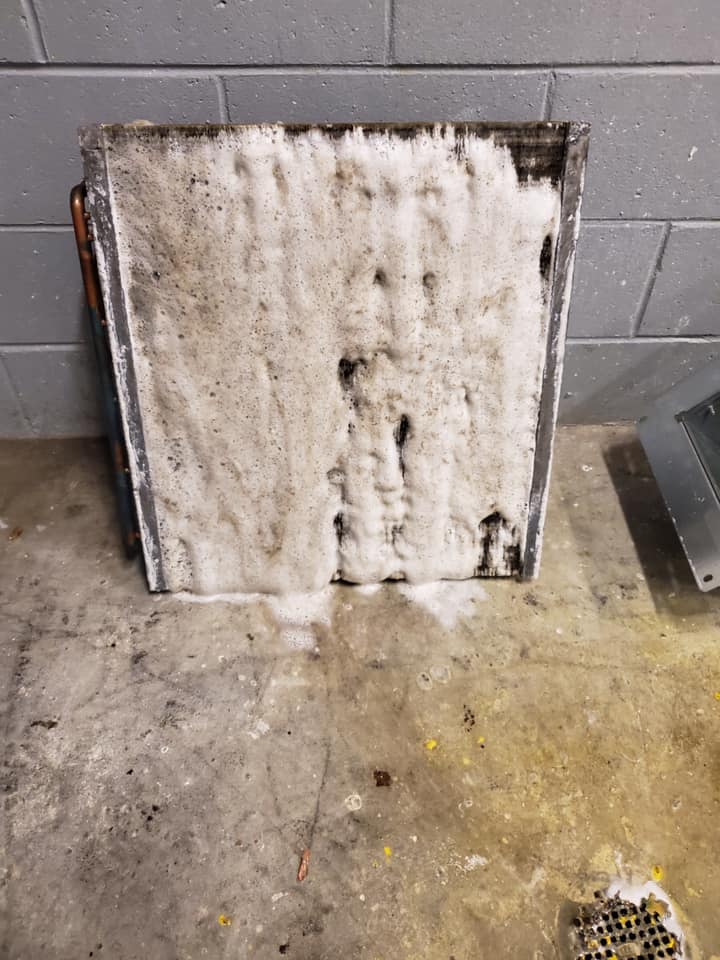 Soapy innards of an air conditioner